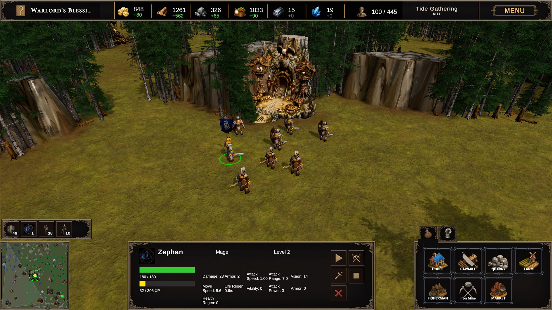 Hero-led expedition discovering a wilderness stronghold