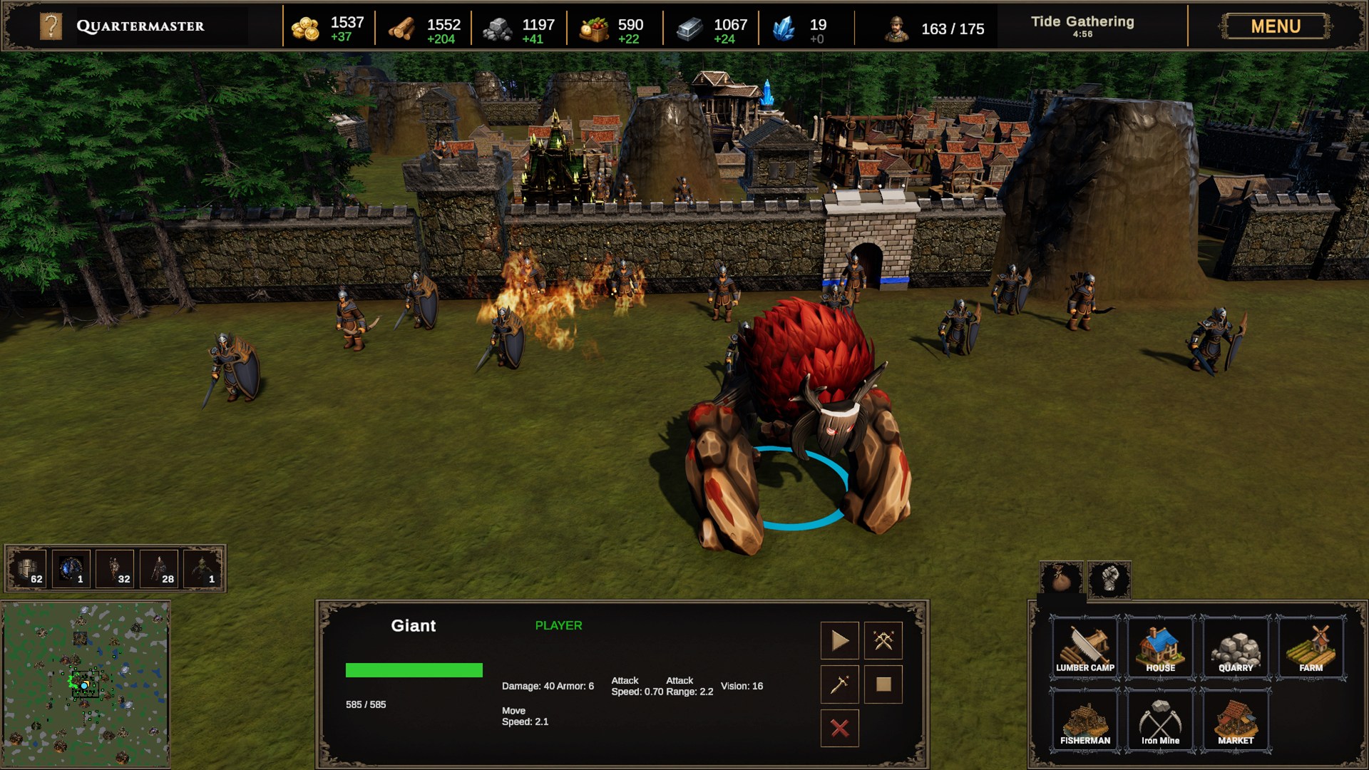 A recruited Giant fighting for the player outside the walls