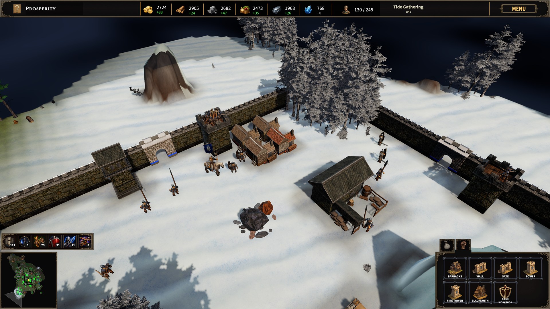 A hero-led garrison holding the wall in a snow-covered wilderness